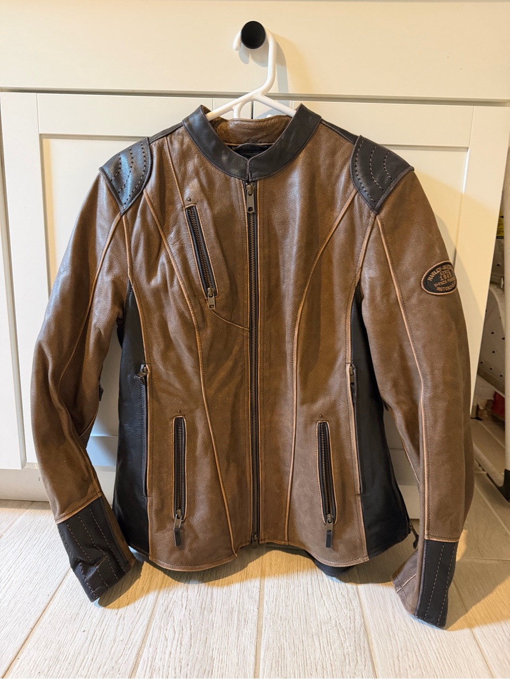 Harley-Davidson Brown and Black Leather Rider Bomber Jacket